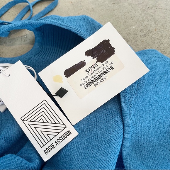 Rosie Assoulin NWT Tie Neck Knit Top Cornflower Blue - Picture 6 of 11